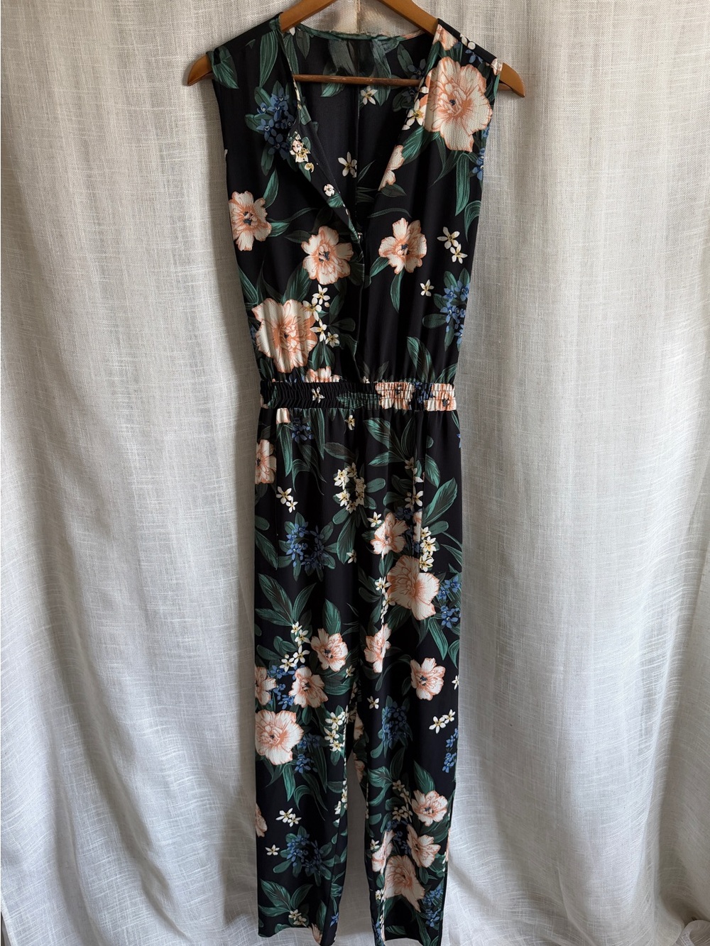 RW&CO. Black Floral Sleeveless Jumpsuit